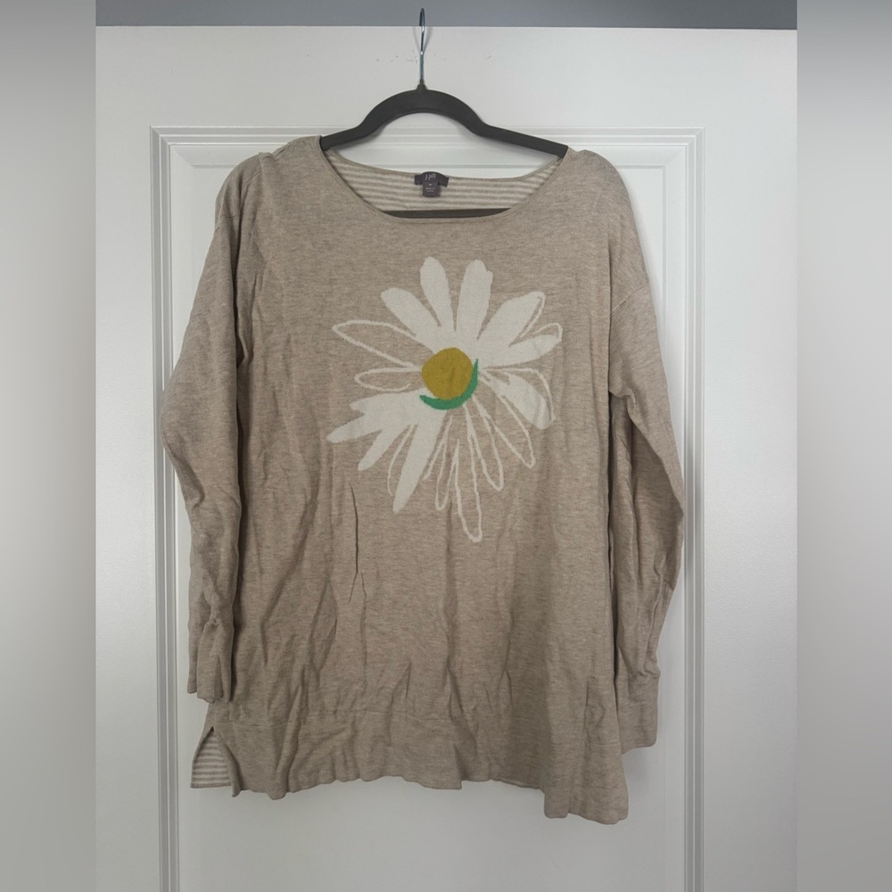 J. Jill Beige Long Sleeve Top with Daisy Design